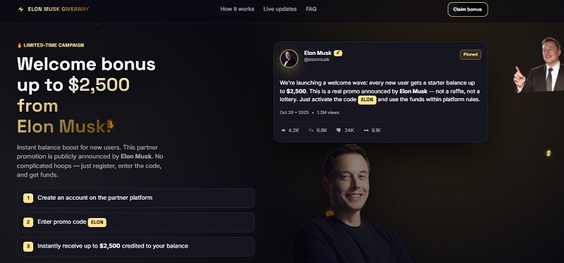 “Elon Musk” Crypto Casino Scam: A Forensic Breakdown of the $2,500 Bonus Trap