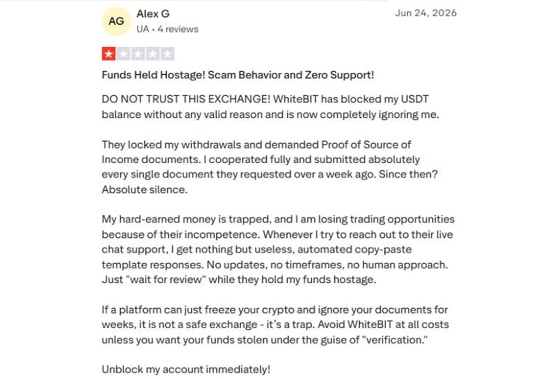 Legitimacy of WhiteBIT Exchange: Account Closures, Frozen Funds and User Complaints